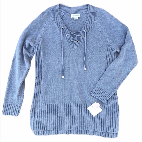 Liz Claiborne Sweaters - NWT Liz Claiborne gray lace up sweater.